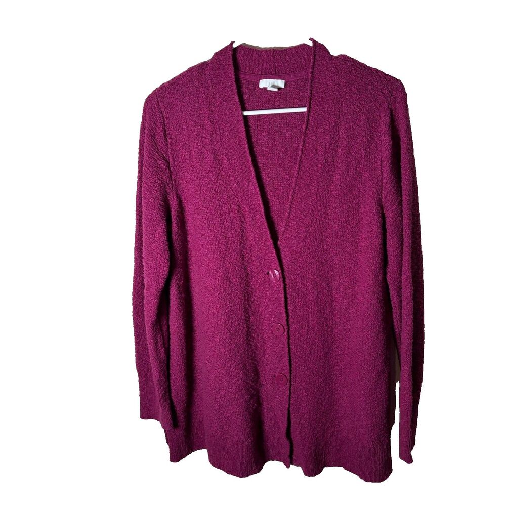 J Jill Sweater Women's Large Purple Cardigan Textured V-Neck Button Knit